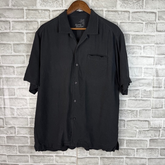 Tommy Bahama Original Fit Sold Black All Silk Button Up Camp Shirt Mens MEDIUM - Picture 1 of 7